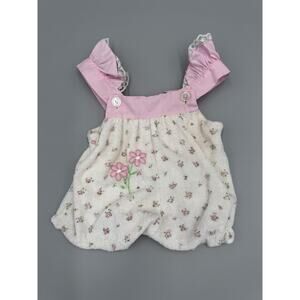 Vintage Tiny Tots Originals Girls 3-6 Months One Piece Pink Flower Romper READ